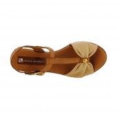 compra online sandalias cuña madera beige