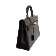 BOLSO PIEL LISA NEGRO DE MANO CON BROCHE kelly