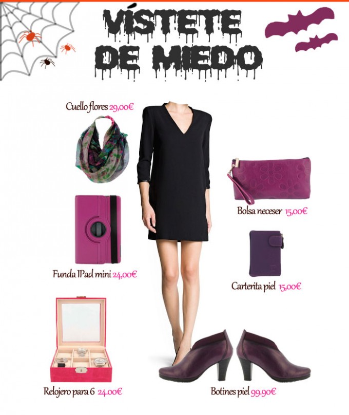 look Halloween morado y negro