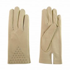 guantes piel beige calados