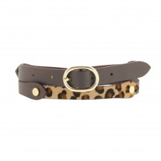 cinturon estrecho piel marron leopardo