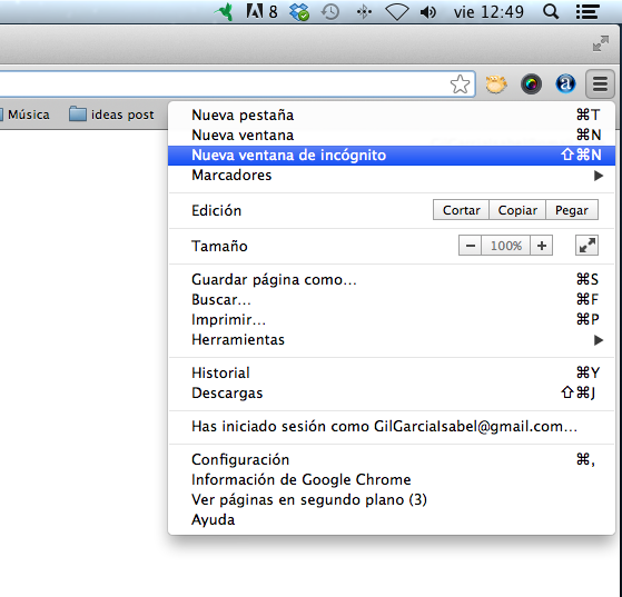 navegación de incógnito Chrome